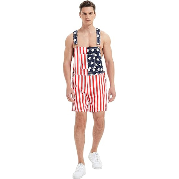 Amerikanlippu-haalareiden denim-lyhyet housut miehille ja naisille, säädettävät