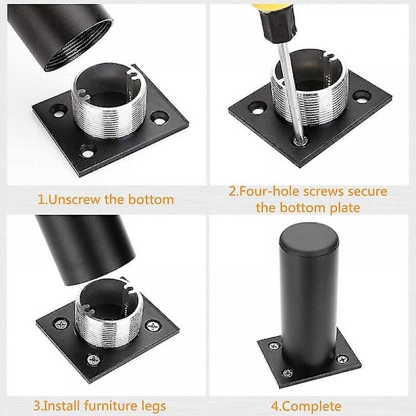 4 stk. Udskiftningsbordben Sort Aluminiumlegering Justerbare Møbelben Med Skruer - 6cm