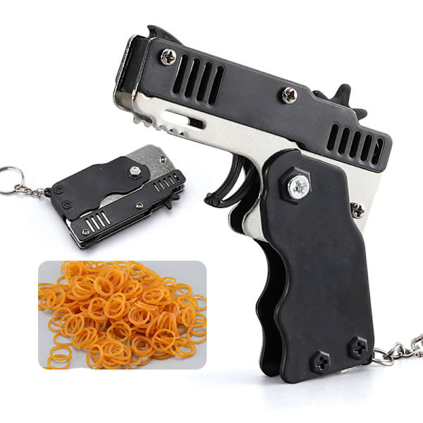 #Mini Metal Burst Sammenklappelig Gummibåndspistol Legetøj Med 60 stk Gummibånd#