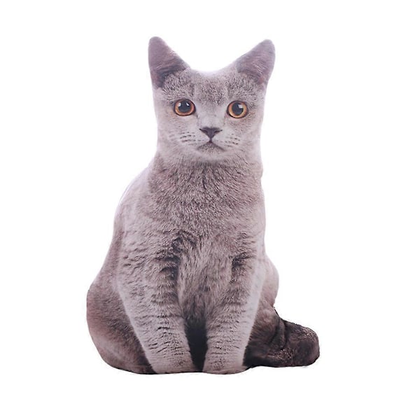 1 stk. Simulert Katt 3D Stereo Pyntepute Plysj Leke Pute Utstoppet Leke (Grå)