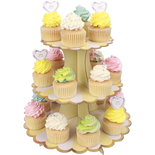 (Gul 32cm*30cm) 3-trinns kakepyramide i papp for cupcakes