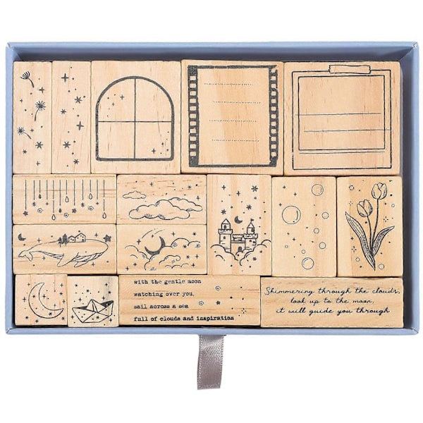 1 Ask Små Trästämplar Scrapbook Romantiska Stämplar DIY Hantverk Festtillbehör