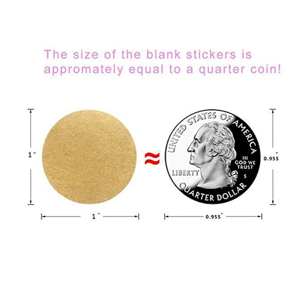 500 Stykker, 25 mm - Brune Kraft Runde Klistermærker