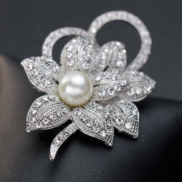 Blomsterbrosch Simulerad Pärla Kristall Strass Bröllopsbrosch Nål Blomsterbukett Brosch för Kvinnor Brudar