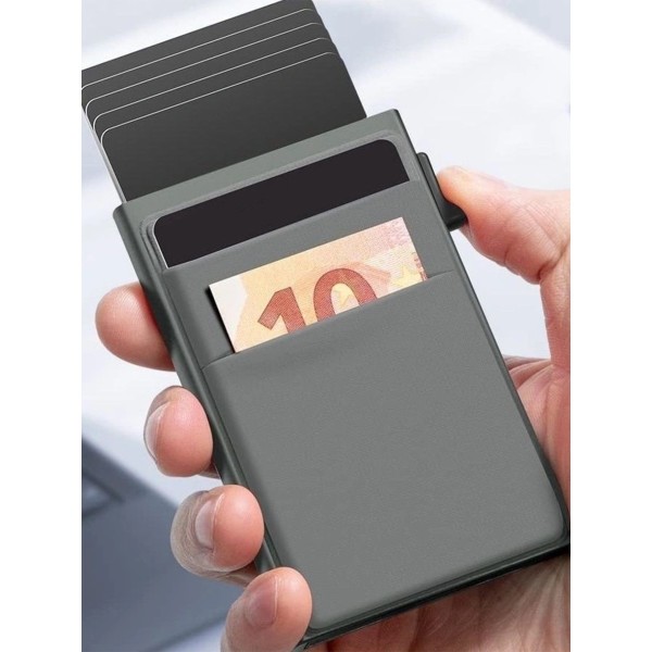 #Side Push Metal Card Case - Grå, aluminiumslegering Card Case med RF#