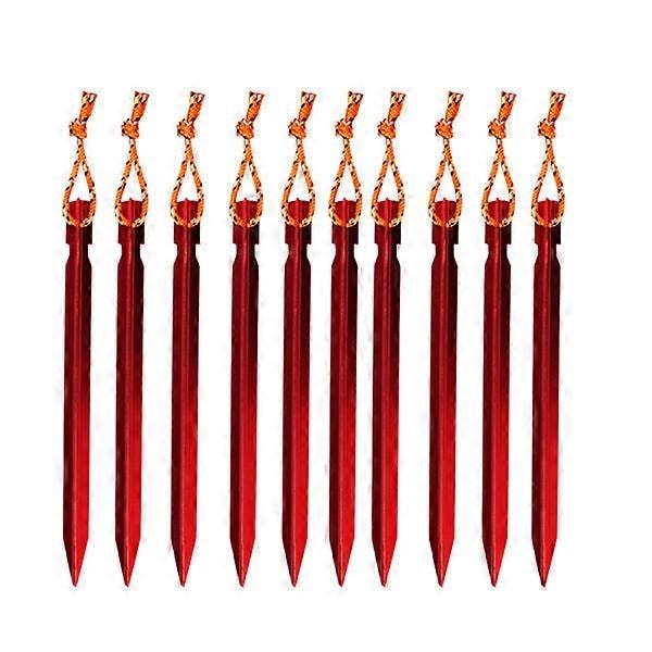 10 kpl 18 cm alumiinisia V-muotoisia markiisin telttakiiloja narulla, lumikiiloja, hiekkakiiloja teltan pystyttämiseen (punainen)