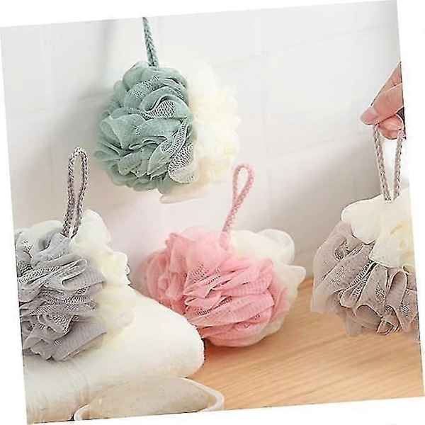 4 stk. tofarvet badebold kropsskrubber brusepuf bade skrubber bruse eksfolierende loofah mesh bruse rengøringssvampe pink grøn grå khaki One Size