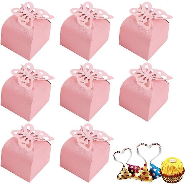 50 Stycken Fjäril Godisask, Bröllopsgåvoask, Festpresentask Rosa, Dekorativ Godisask, Liten Presentask