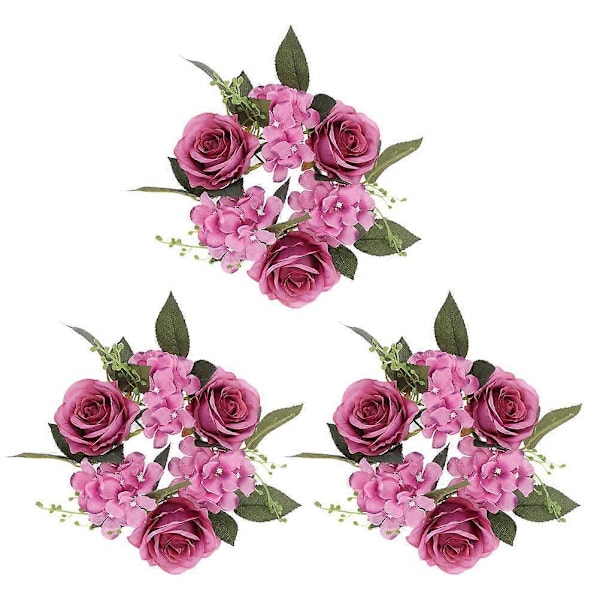 3 stk. Lysringer Kranser Kunstige Roseblomst Lysring for Bryllup Bord Selskap Hjem Dekor