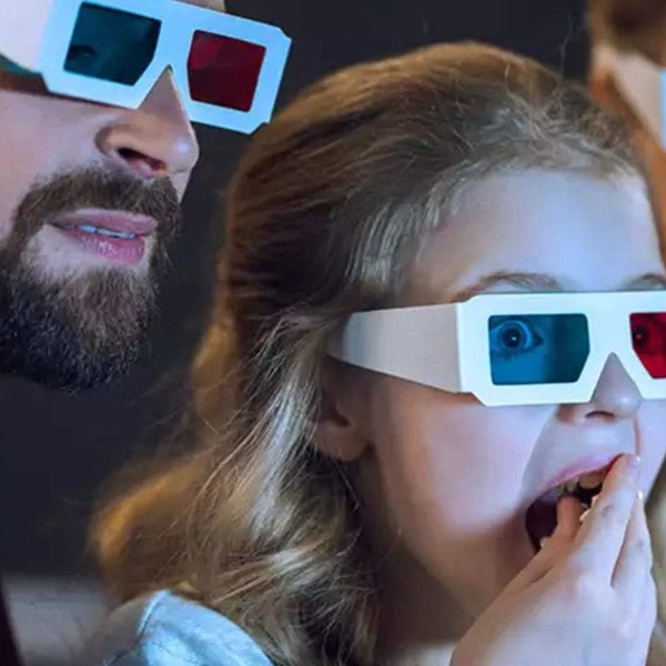 10 Par Röda och Blå Pappers 3D-Stereobriller för Filmdekoration