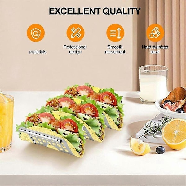 Tacohållare, 4-pack rostfritt stål, ställ med handtag, tacobricka rymmer upp till 3 tacos, tacoställ