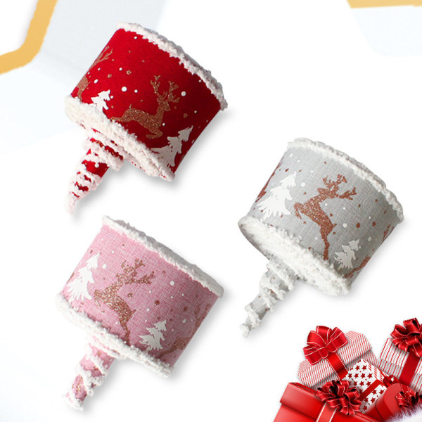 *3 rullar metallkantade julband, julälgdesign, fo*