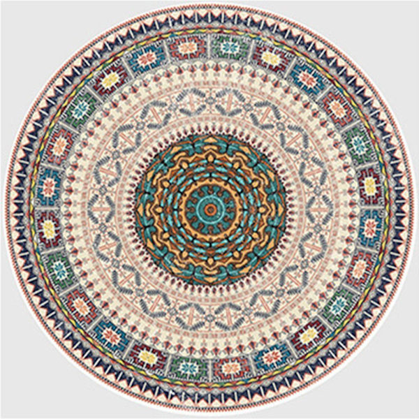 #60cm*60cm Pyöreä Matto Retro Bohemian Kuvioinen Lattiamatto Makuuhuoneen Lattiamatto#