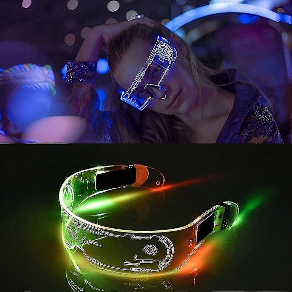 LED-lysende Briller for Voksne, LED-Visirbriller i 7 Farger, Fargede Lysende Briller