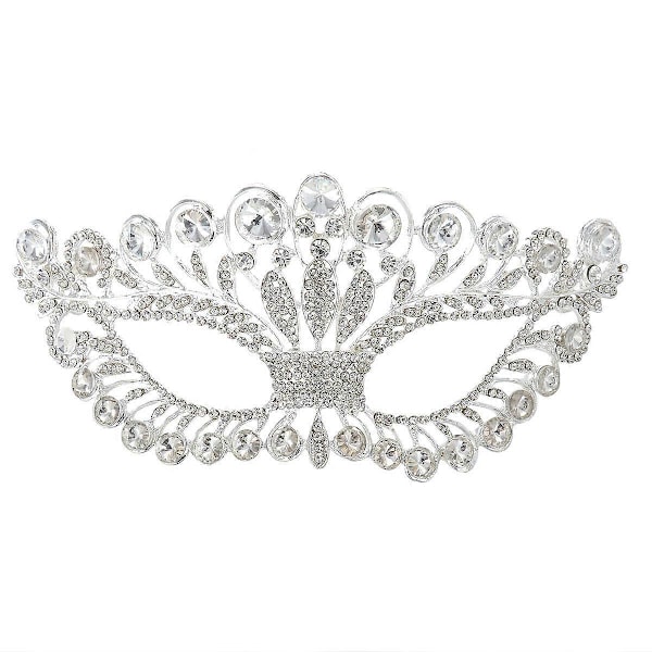 Lyxig Elegant Diamant Strass Mask Maskerad Party Krona Legeringsmask för Kvinnor (Silver)