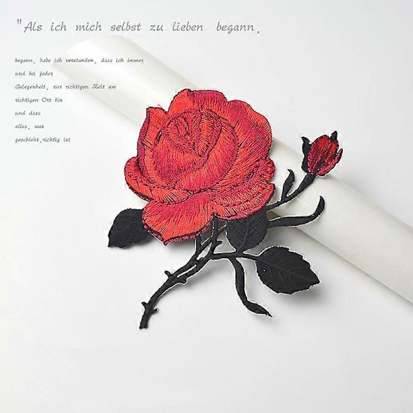 2 st DIY Röd Ros Broderi Sy Patch Broderad Blommig Applikation Stryk på Märken