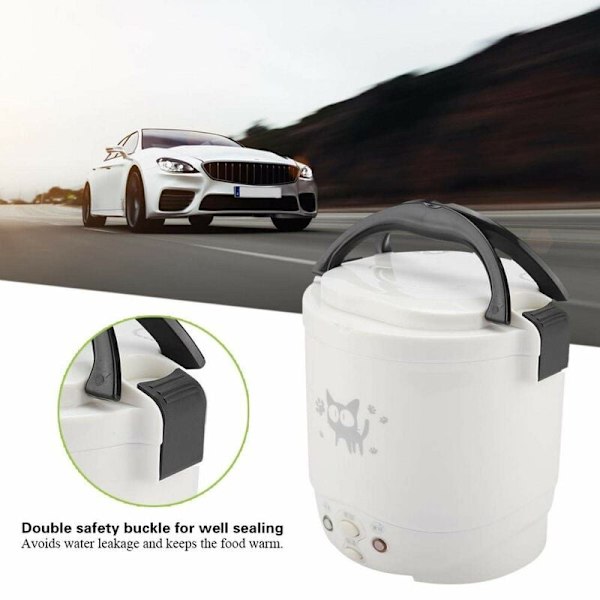 Mini Risgrynskoger, 12V 100W 1L Elektrisk Dampkoger, Bærbar Rejse Dampkoger Lille, Alt-i-én Multikoger Gryde Vandafvisende Non-Stick Hold Varmt Funktion (Hvid)