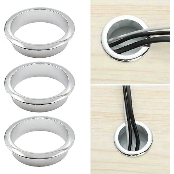 60 mm metal skrivebordskabelgennemføring - dekorativ ring til møbelgevindkasse, ledningsstyring til computerbord, 3 stk. (én størrelse)