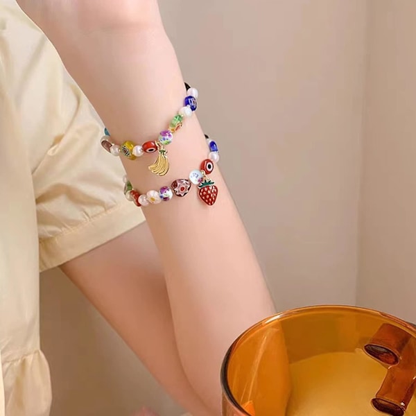 100 stk. 10 mm keramiske perler, håndlavede porcelænsblomster, runde perler, afstandsstykkeperler med 1 stk. snørepose til smykkefremstilling og gør-det-selv-håndværk