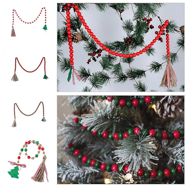 2 st Jul Träpärlkrans Med Tofsar Festlig Bondgård Vägg Hängande Ornament Julgransdekoration KaesiGolden