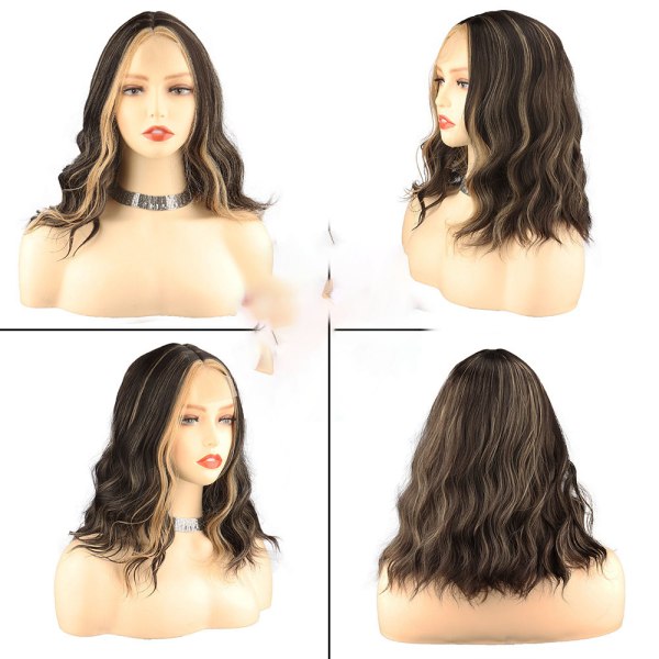 En europeisk og amerikansk kvinners parykk blandet farge kort krøllete hår