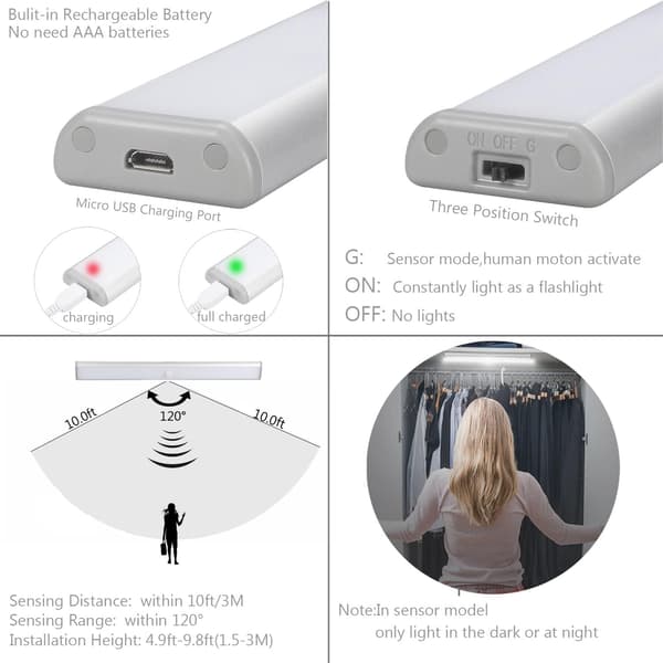 *Sett med 2 10 LED-lamper, trådløse, USB-oppladbare, magnetiserte, Mo*