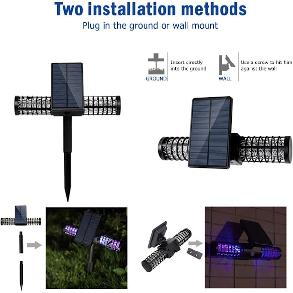 *Hyttystenkarkotinlamppu UV LED -lamppu Vedenpitävä Hyönteisansain Aurinkokenno USB*