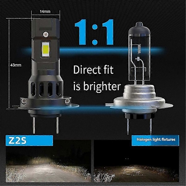 2 stk. 3300LM H7 LED Forlygtepære Trådløs 66W CSP til Bil Forlygte Auto Diode Lamper H7 Turbo Led 12V 6000K