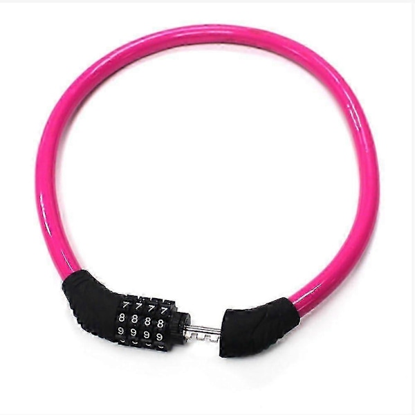 Sikkerhedscykellås 4-cifret nulstillingsbar kombinationskabellås til cykel, 60 cm x 1,25 cm, pink