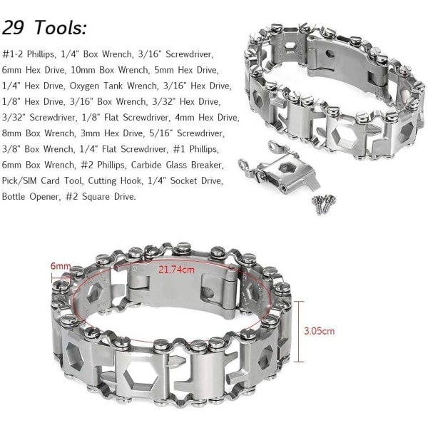 29 i 1 multiverktygsarmband glänsande silverarmband rostfritt stål