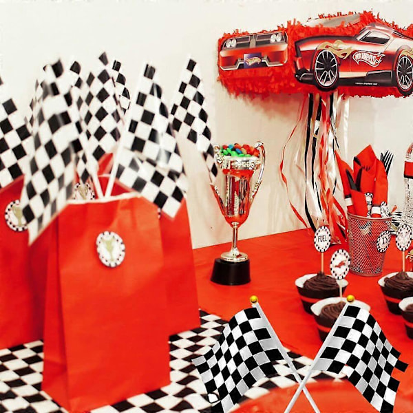 25 Styk Ternet Flag, Ternet Racerflag, Mini Sort og Hvidt Plaid Flag til Festdekorationer, 14 * 21cm