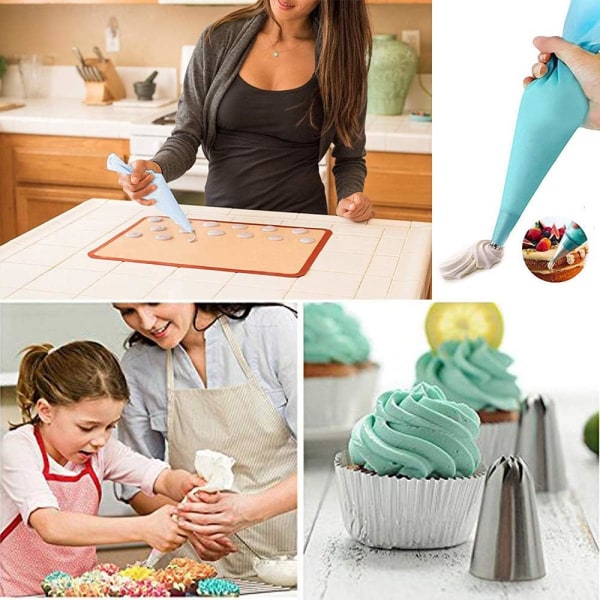 #Konditorsprøjte Dyser 8 Dele Rustfrit Stål DIY Sæt 6 Dyser 1 Sprøjtepose#