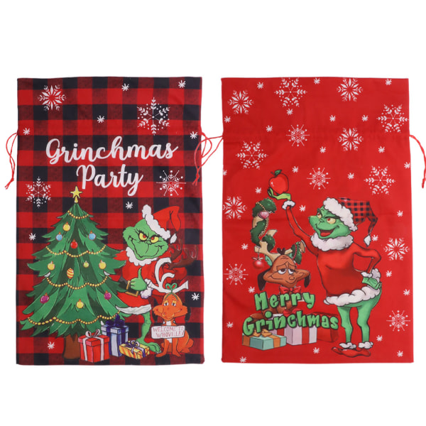 #2Pcs Christmas Monster Gift Bag with Drawstring, Reusable Cloth P#