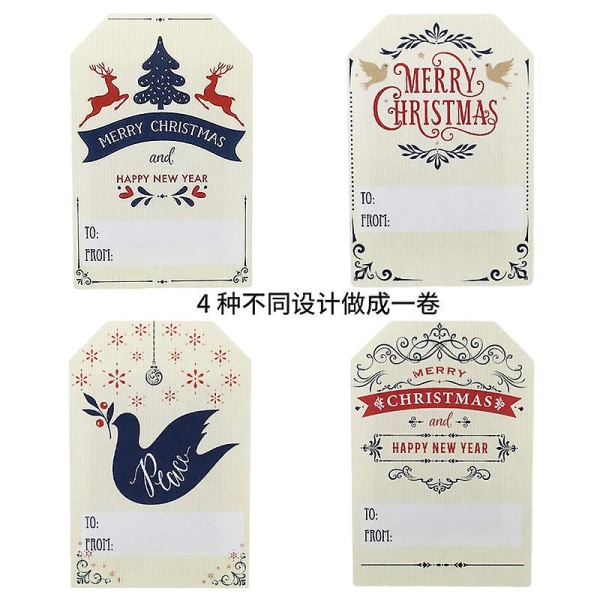 2X200st 4 mönster julklistermärke rulle DIY handskrift kraftpapper juletiketttejp