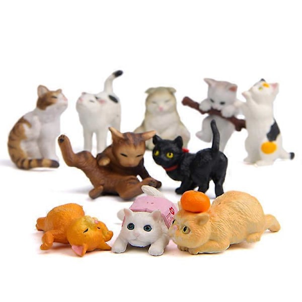 Katt 10 st Mini Söta Tecknade Ornament Miniatyrlandskap