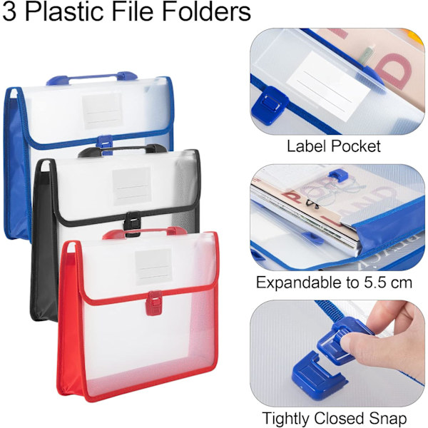 A4 Plastmapp, 3 st Transparent Polypropylenmapp D