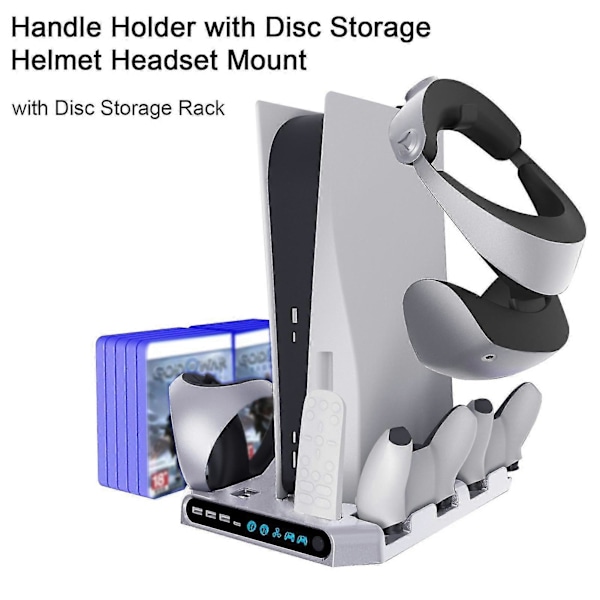 Konsoll Ladestasjon Disk Lagringsstativ 4 Base Multifunksjonell Spillkonsoll Rask Kjølestativ med Headset Krok for PS VR2/PS5
