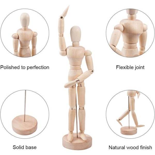 Blockhead mannequin av tre, 4 stk Wood Artist Figure Model for Sk