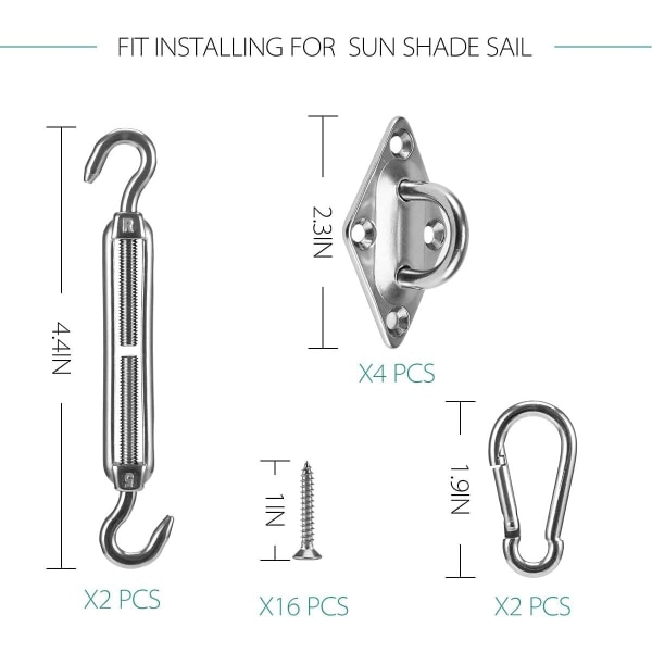 (40 kpl) Shade Sail -kiinnityssarja, täydellinen ruostumattomasta teräksestä valmistettu kiinnitys