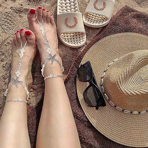 Boho Krystal Ankelkæde Hvid Søstjerne Ankelkæder Strand Perle Barfodssandaler Ankelarmbånd Sommer Fodkæde Smykker til Kvinder og Piger