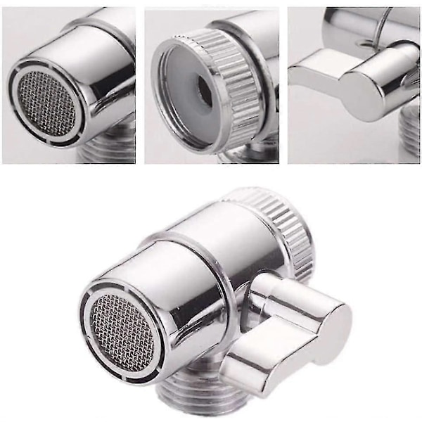 Hanaliittimen yläosan koko on 22 mm ja sivupoistoaukko on G1/2\"20 mm. T-sovitinventtiilin seos suihkun suuntausventtiili 3-tie Diverte