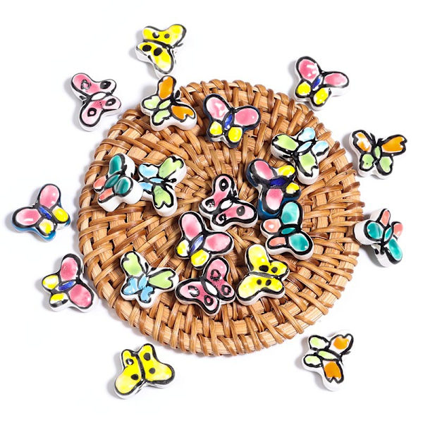 20 stk. Butterfly Porcelæn Perler, Håndlavede Farverige Butterfly Ch
