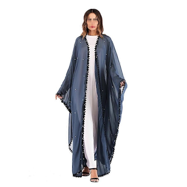 Abaya-kappa för damer, mode med snörning, lapptäcke, lös kappa, spetsbroderade sömmar, långärmad kofta, klänning – One Size (som visas)