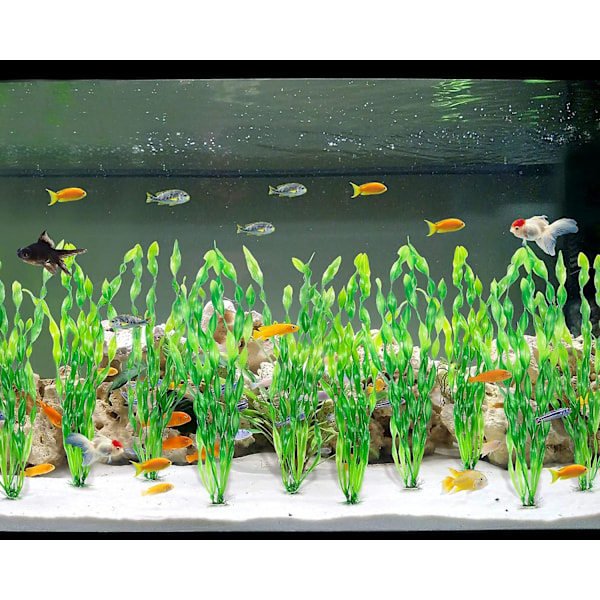 Kunstige Havalger Vandplanter til Akvarium, Plastik Fisketank Plantedekorationer 10 STK (Grøn)