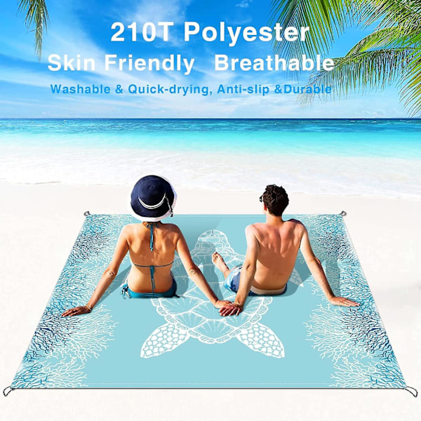 Strandfilt Sandtät Stor Strandmatta 200x210 cm 4-6 Vuxna Överdimensionerad Lätt Sandfri Strandmatta Vattentät Strandfilt