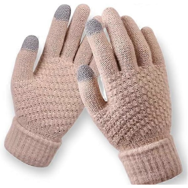 Par Dame Vinterhandsker Tykke Varme Strikkede Fleecehandsker Udendørs Handsker Lys Pink, One Size