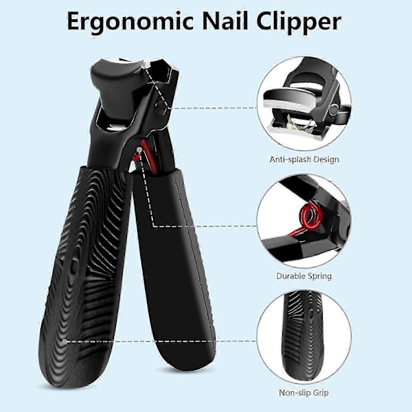 Nagelklippare för tjocka naglar - Breda klippare, kraftig nagelklippare med uppsamlare, nagelklippare för män och kvinnor, svart