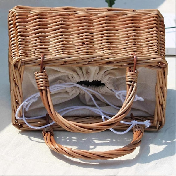 Stråväska Strandväska för Kvinnor Sommar Clutch Rottingvävd Korgväska