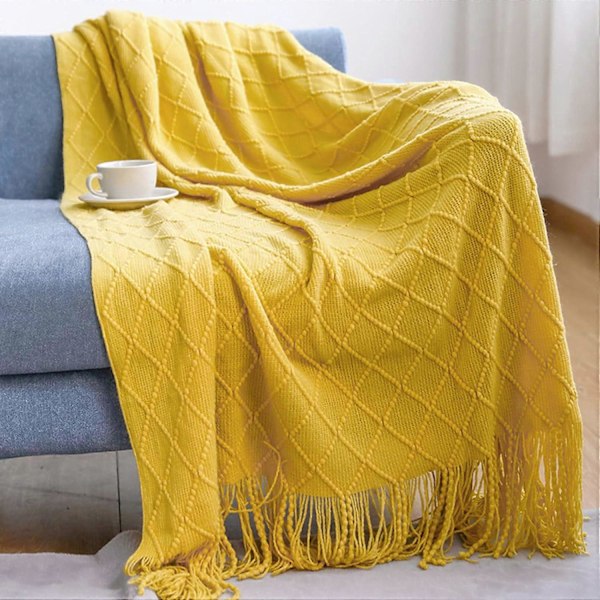 Strikket Tæppe med Frynser Seng Overkast Ensfarvet Nordisk Plaid Varmt Kast Tæppe Moderigtigt Blødt Tæppe Sofa Overkast Dekorativt Sengetæppe 130x230cm
