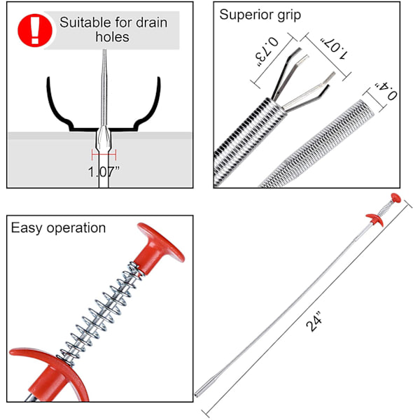 #7 stk 52 cm Hår Tangsett for å fjerne hår og avløpstettinger for kjøkkenvask, baderom og tett toalett#